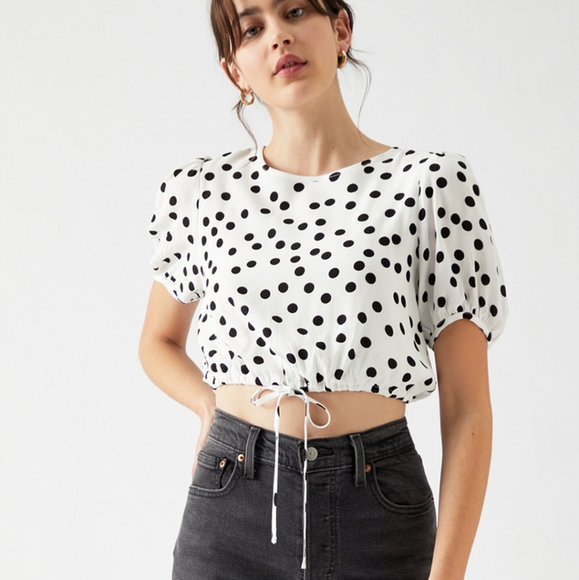 Charlie Holiday Tops - Charlie Holiday the Holiday top features puff sleeves, a round neckline, drawstr